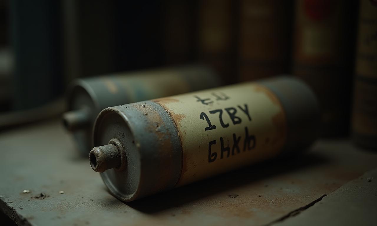 Ancienne boîte métallique de film d'archive poussiéreuse.